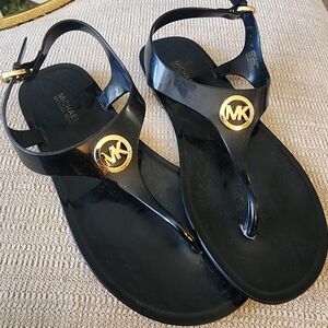 Michael Kors Black Sandals with Gold Logo